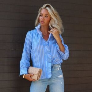 Vici Dolls Blue Striped Ruffle Blouse